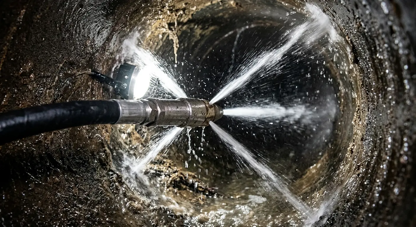 High-pressure hydro jetting nozzle cleaning sewer pipe for Sewer Line Relining in Lone Tree